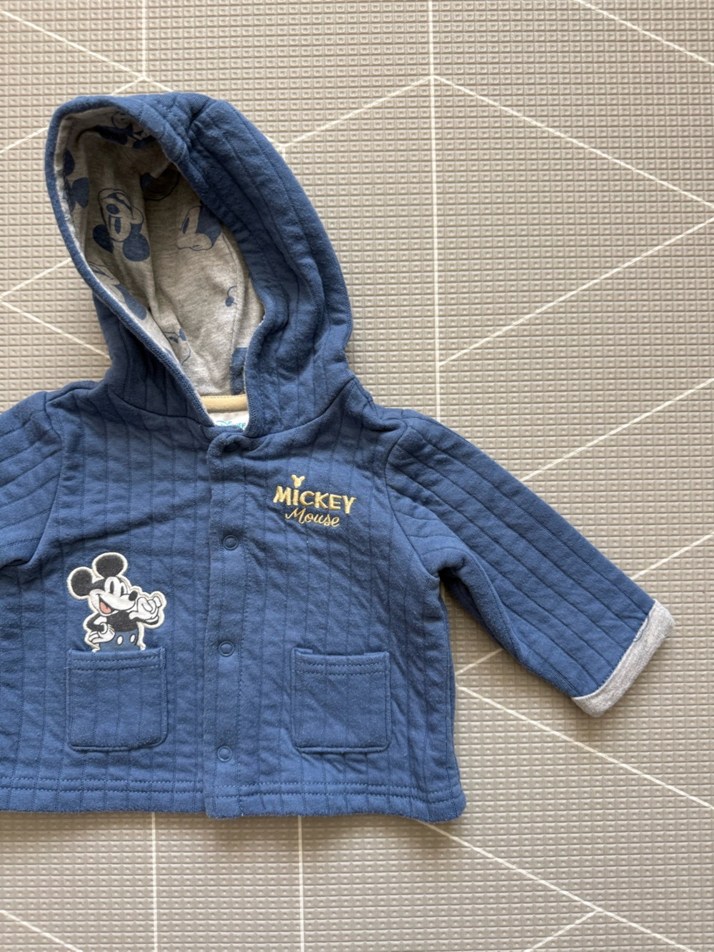 Disney|Baby boy Navy Blue Quilted Hooded Jacket Mickey Mouse•3-6M,Winter staple